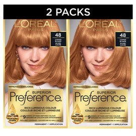 L'Oreal Paris Superior Preference 9 weeks of Luminous Fade-Defying Permanent Hair Dye, 48 Copper Blonde, 100% Grey Coverage, Hair Dye Kit (Pack of 2) (Packaging May Vary)