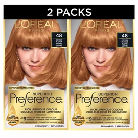 L'Oreal Paris Superior Preference 9 weeks of Luminous Fade-Defying Permanent Hair Dye, 48 Copper Blonde, 100% Grey Coverage, Hair Dye Kit (Pack of 2) (Packaging May Vary)