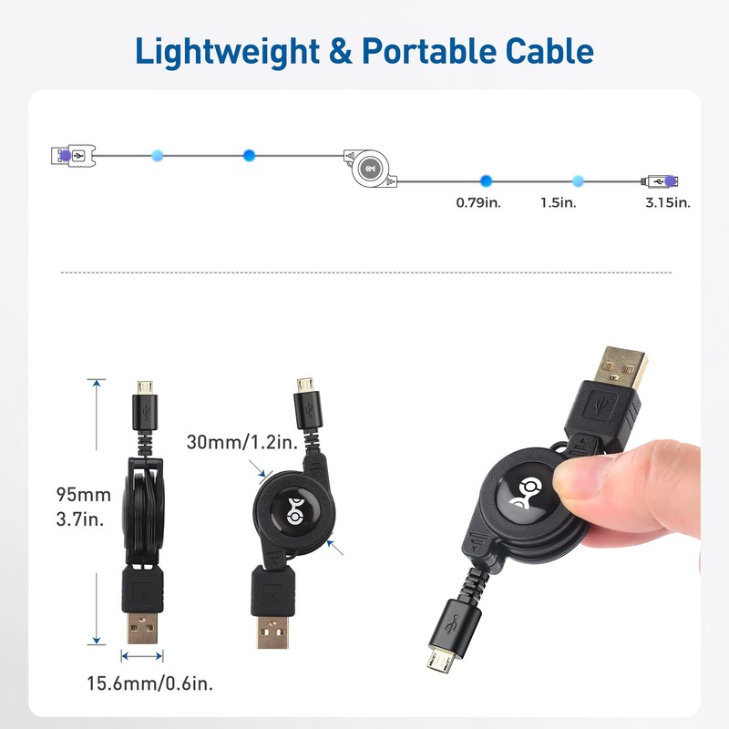 Cable Matters 2-Pack Retractable Micro USB Cable - 2.5 Feet