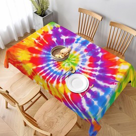 juniissl Tie-Dye Rectangle Tablecloth Washable 60x90 Inch Table Cover Decorative Table Cloth for Party Picnic Kitchen