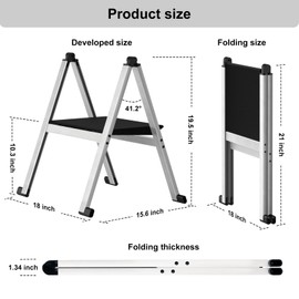 Ainai Folding Step Stool,Aluminum Ultra Thin Stool,400 Lbs Capacity with Anti-Slip Sturdy and Wide Pedal,Closet Step Ladder for Home,Kitchen and Office,Space Saving (Silvery White)