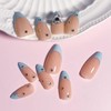 French Tip Press on Nails Blue Almond Fake Nails Medium