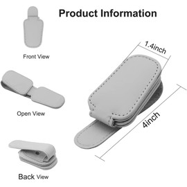 Car Sunglasses Holder & Visor Clip - Automotive Glasses Holder, Magnetic Leather Eyeglass Clip for Car Visor, Car Accessories for Sunglasses and Eyeglasses, 2 Packs (Gray)