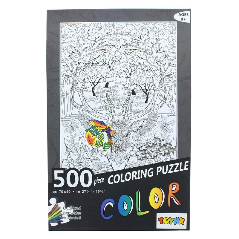 Deer 500 Piece Coloring Jigsaw Puzzle + 6 Markers