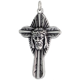 Sterling Silver Jesus Crown of Thorns Cross Necklace Oxidized finish 18 inch 1.8mm Chain