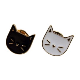 F NODE Cat Pin Badge, Black and White, White Cat, Black Cat, Set of 2, Cute, Nyanko, Stylish, Fastener, Batch, How to Use, How to Put on Badge, Catch, Metal, Butterfly Clutch, Accessories, Women's