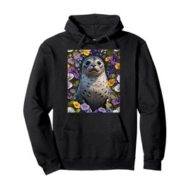 A Harbor Seal Surrounded By Viola sororia Flowers Pullover Hoodie