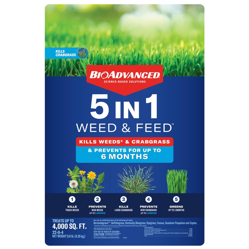 BioAdvanced 5 In 1 Weed and Feed, Granules, 9.6LB