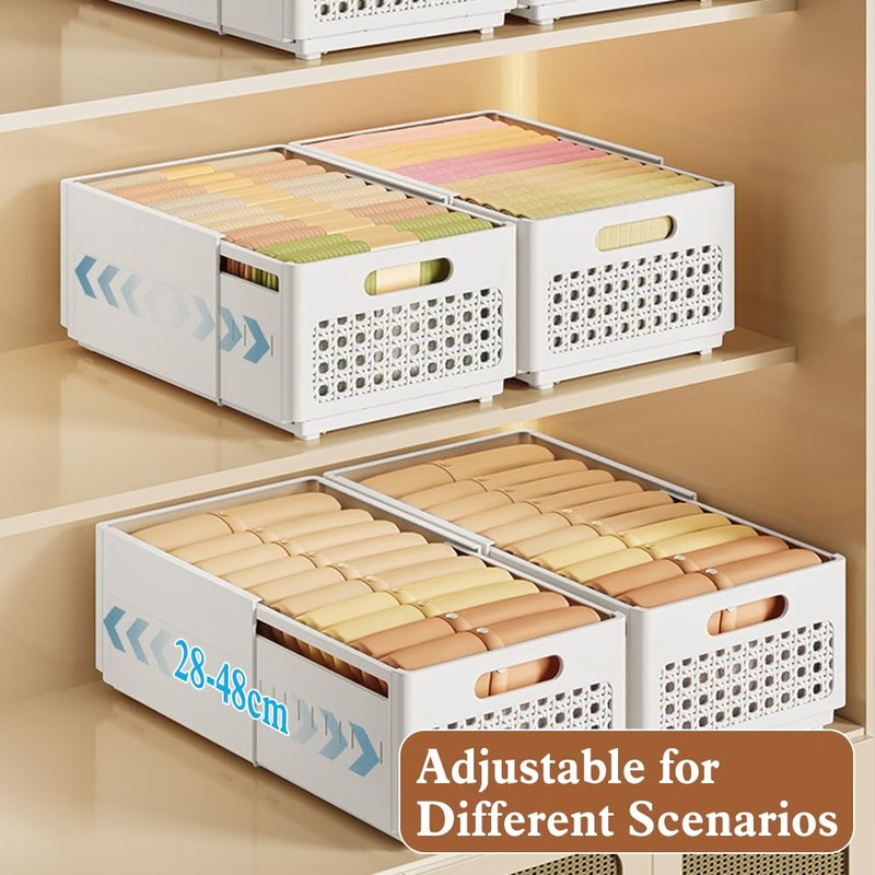 YTOPRO Expandable Storage Box,Plastic Storage Bins Adjustable from 28-48cm Stackable