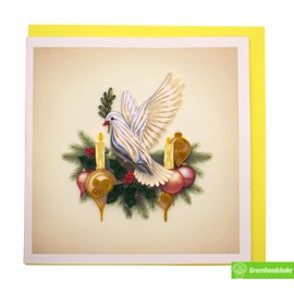 Christmas Dove and Candle, Quilling Card 3D - Unique Dedicated Handmade, Design Greeting Card for Birthday, Valentine's Day, Mothers Day, Spring, Fathers Day, Graduation, Wedding, Anniversary, Thank You, Get Well, All Occasion | 6" x 6"