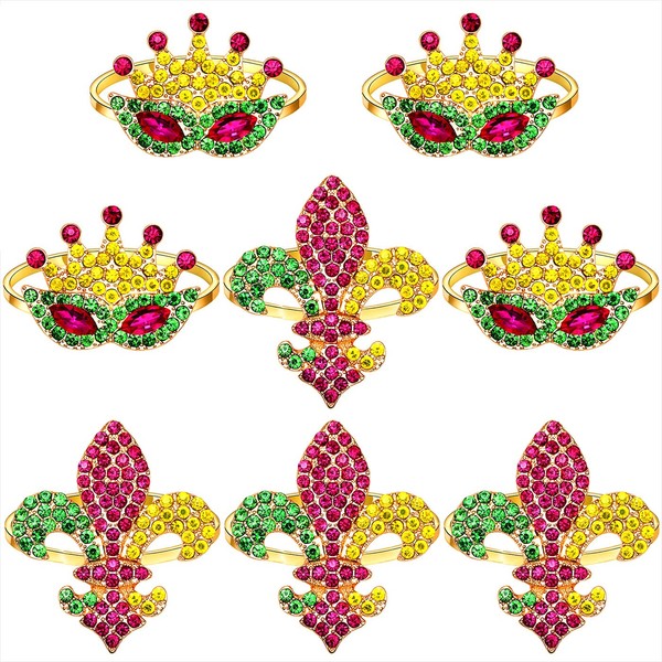NVENF Napkin Rings Set of 8, Rhinestone Heart Shamrock Fleur