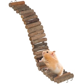 SIMENA Wooden Hamster Suspension Bridge Toy – Natural Climbing Ladder for Dwarf Hamsters, Syrian Hamsters, Mice, Gerbils & Small Pets (Natural, 19.7")