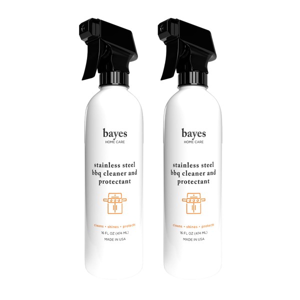 Bayes High-Performance Stainless Steel BBQ Exterior Cleaner and Protectant - Cleans, Shines and Protects Stainless Steel Barbecue Surfaces, Shields from Outdoor Elements - 16 oz, 2-Pack