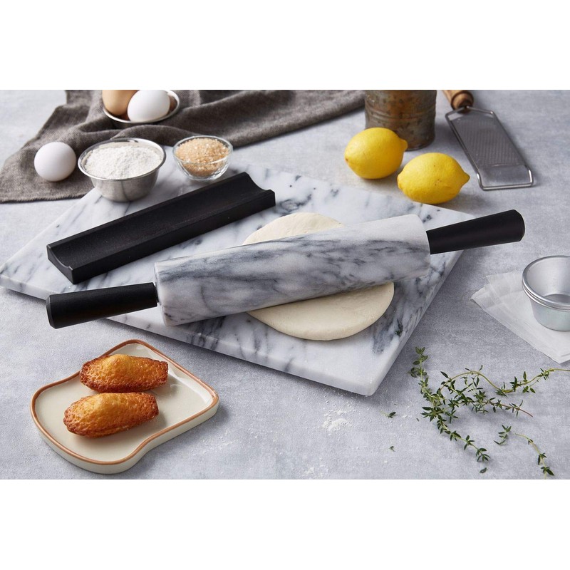 JEmarble Rolling Pin-Plastic Handles(White)(Premium Quality) Polished Surface 18-inch(10"Barrel) Genuine Stone