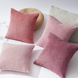 Topfinel Pink Cushion Covers 50cm x 50cm Winter Sofa Bed Colorful Cushions Soft Pillow Case 20x20 Corduroy Scatter Decorative Cushions Pillow Cover for Livingroom Bedroom Invisible Zipper,Set of 4
