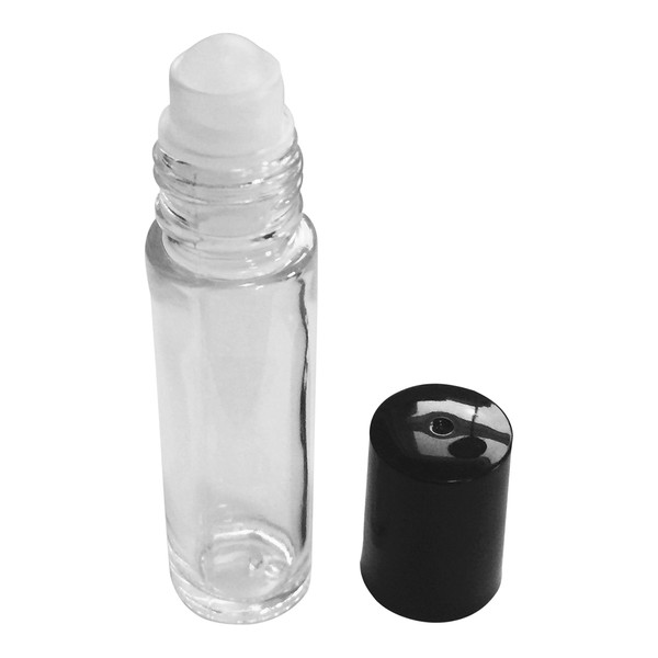 10ml (1/3 oz) Clear, Refillable Glass Roller Bottles for Essential Oils, Aromatherapy, Perfume or Lip Balms (6 Roll-ons)