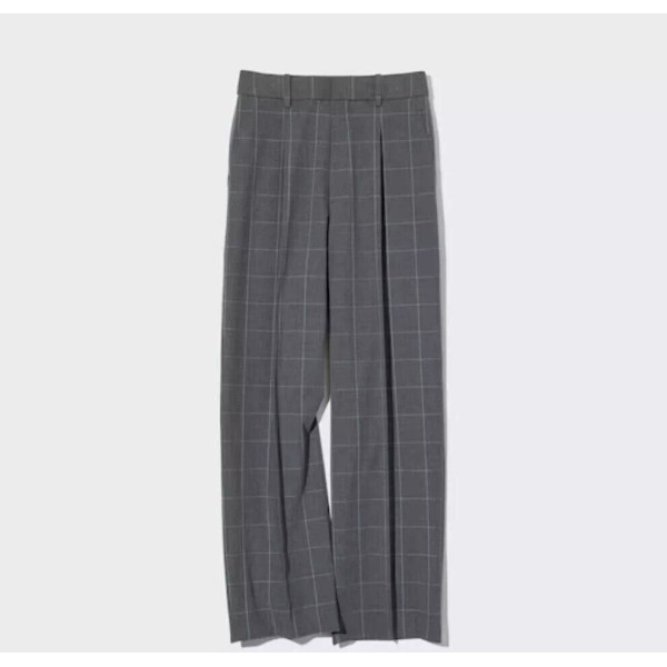 Uniqlo New Uniqlo Wide-Fit Pleated Dress Slacks Pants Gray Windowpane