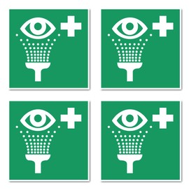 Eye Wash Device, Rescue Sign: E011 - DIN EN ISO 7010 / ASR A1.3 - Sticker: 10 cm, Pack of 4