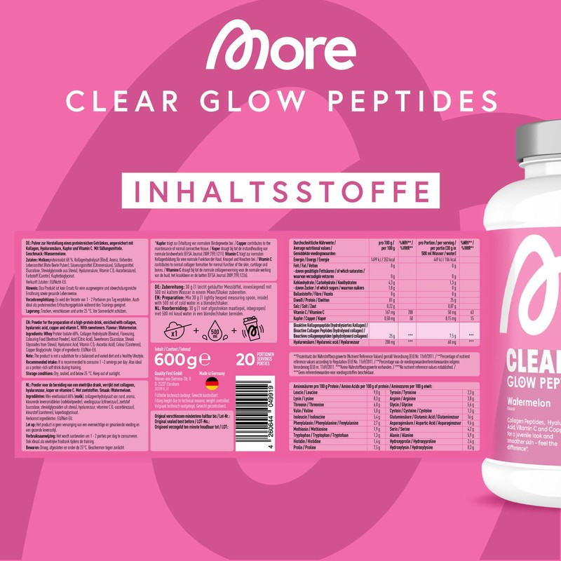 MORE NUTRITION More Clear Glow Peptides, Watermelon, 600 g, Clear