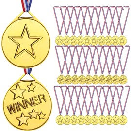 Hysgscwd 30Pcs Gold Plastic Winner Award Medals, Plastic Medal with Neck Ribbons for Student Rewards, Winner Participation Medals for Party Decoration, Games Competition, Sports, Activity, Talent Show
