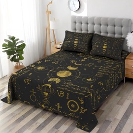 Pamnest Full Size Bed Sheet Sets, Boho Tarot Space Soft Microfiber 4 Pcs Bedding Sets for Kids and Adults Bedroom Bed Decor, Spooky Sun Moon Flat, Fitted Sheet and 2 Pillowcases