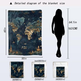 ainori World Map Blanket - Vintage Landmark Design with Night Sky Fleece Throw,Gifts for Women Men Adult, Soft & Warm,Lightweight, for Modern Artistic Decor, Living Room Home Accent 50x60in
