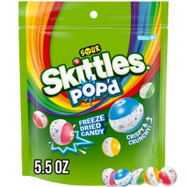 SKITTLES POP'd Sour Freeze Dried Candy, 5.5 Oz Resealable Candy Bags (Pack of 8)