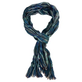 Rotfuchs Lightweight Cotton Scarf Women's Scarf Men's Scarf Crinkled Look Checked Pattern in Petrol Blue Red Made in Germany, Green Blue White