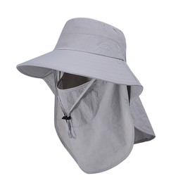 TAGVO Sonnenhut mit Gesichtsbedeckung Nackenklappe, Krempe Mesh UPF 50+ Safari Hut Wanderhut Faltbar Fischerhut Angelmütze für Außenbereich, Gehen, Reisen - Verstellbarer Kinnrieme