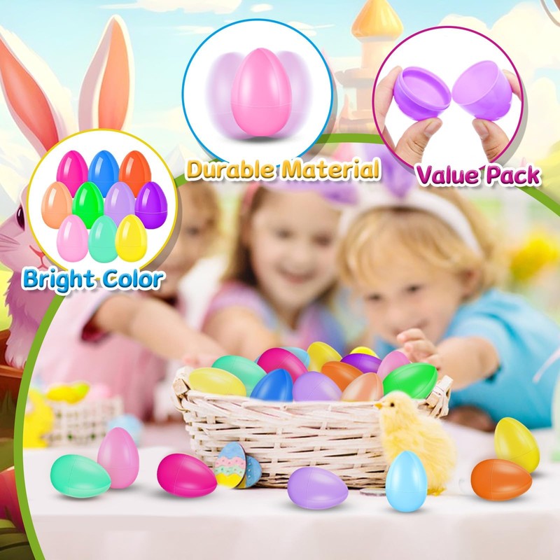 50Pcs Empty Plastic Easter Eggs - Party Decorations, Printed Shells,