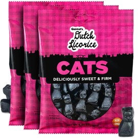 Gustaf's Dutch Licorice Cats - 3 Pack of 5.2oz Bags - Sweet Black Licorice Cats - Dutch Candy from Netherlands - Sweet Black Liquorice Treats
