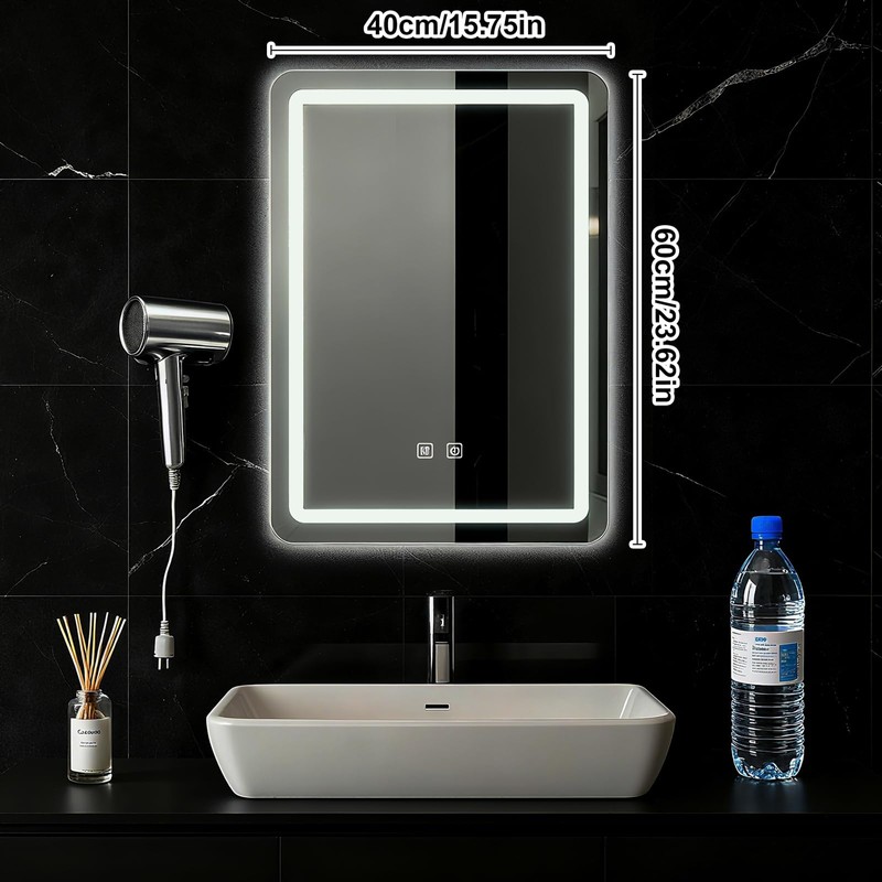 LED Bathroom Mirror, 16 x 24 Inch Anti-Fog Bathroom Mirror