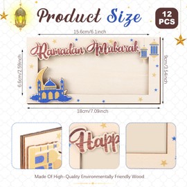 Foilswirl 12 Pcs Eid Mubarak Gifts Wooden Money Holders Wooden Ramadan Money Cash Envelope Box for Friends Family Photo Frame Souvenir DIY Present Gifts Party Decorations