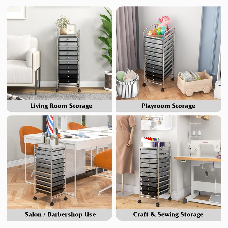 Julimoon 10 Drawer Storage Cart, Rolling Cart with Lockable Wheels,