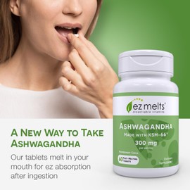 EZ Melts Dissolvable KSM-66 Ashwagandha®, 300 mg, Sugar-Free, Stress, Sleep and Mood Support Supplement, 30-Day Supply, Peppermint Chill-Flavor - 1 Pack