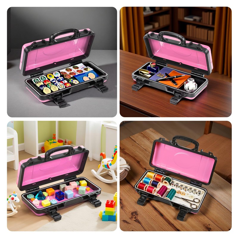 Geinxurn 11”Pink Tools Box, Portable Steel Heavy-duty Tool Case with