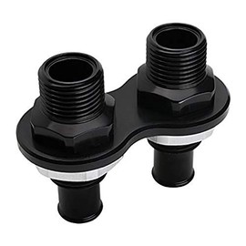 BSP Bulkhead Plate, Heater, 2 Port, 5/8 in Hose Barb to 10 AN Male, Billet Aluminum, Black Anodize, Each