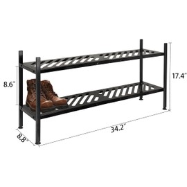 Nijoam Shoe Rack for Closet, 2-Tier FreeStanding Shoe Shelf Stand, Stackable Shoe Storage Organizer for Floor,Entryway,Bedroom,Long 35 Inch, Metal, Black