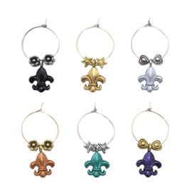 Wine Things 6-Piece Fleur De Lis Wine Charms, Painted