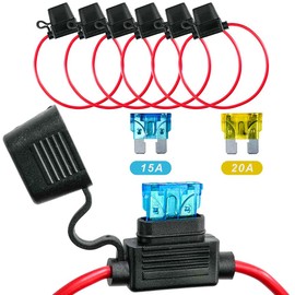 Selyse 6 Stück 14AWG Sicherungshalter für KFZ, LKW, Auto, Motorrad, wasserdicht mit Inline Flachsicherungen, Kupferkabel, Standard Sicherungen für Auto/Boot 3 * 15A 3 * 20A