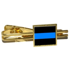 Thin Blue Line - Police Policemen Square Tie Bar Clip Clasp Tack - Gold