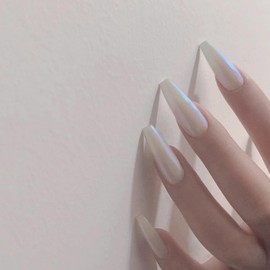 Aurora White Long Tapered Square Press on Nails| Full Set of 24 Nails | Reusable Nails | Fake Nails | Nail Art | Stickers Tabs