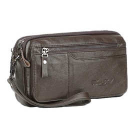 Mens Clutch Bag Handbags Genuine Leather Wallets Business Organizer Purse Phone Holder (Coffee-9)