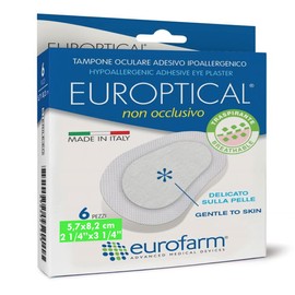 Europtical Non Occlusivo-2 1/4 x 3 1/4 in- Hypoallergenic Adhesive Eye Patch,Sterile Absorbent PostOperative Protective Dressin,Gentle to Skin - 6 Pcs