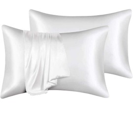 Pack of 2 Satin Cushion Covers for Hair and Skin, 100% Silky Luxury Satin Cushion Cover with Envelope Closure, White Pillowcase Soft and Breathable Cushion Covers, 40 x 80 cm
