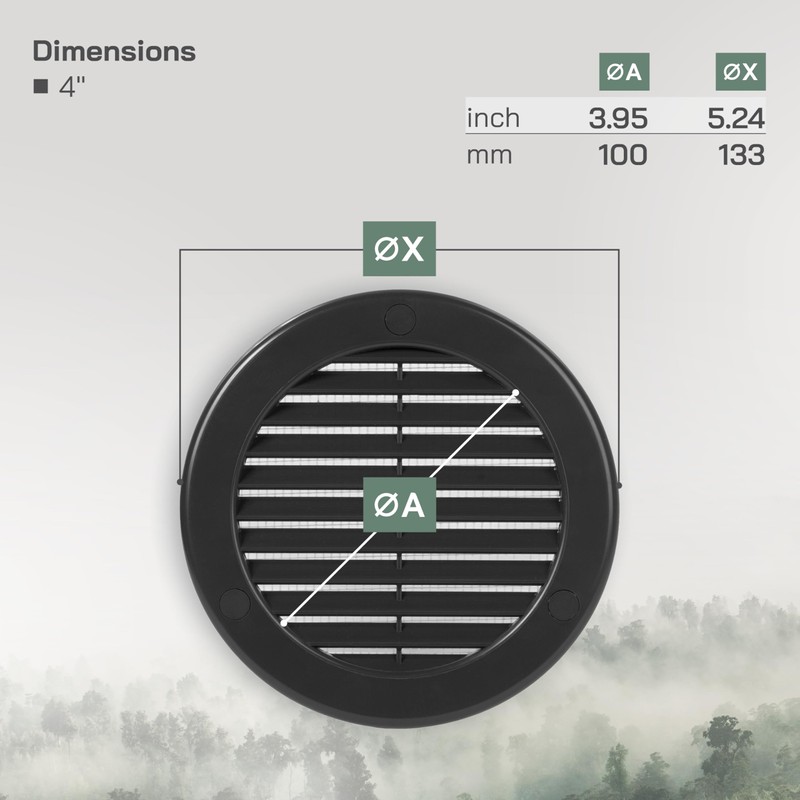 Vent Systems 4'' Inch (Opening Dimensions) Pack of 5 Black