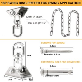 Toolly Heavy Duty Hammock Hanging Kit| 304 Stainless Steel Hammock Chair Swing Hooks with 40" Chain| 1200LB Capacity Swing Hangers for Hammock Stand, Yoga, Swing Chair, Indoor & Outdoor