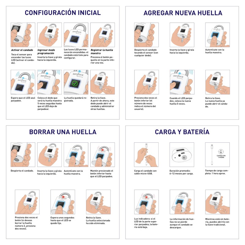 Bluelander Candado de Huellas Dactilares, Candado Inteligente, Hasta 10 Usuarios,