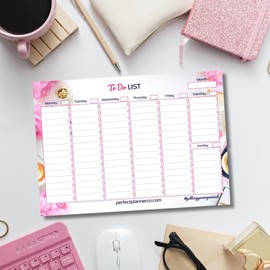 Perfect Planner Company - A4 To Do List Desk Pad - Undated Weekly Planner with Tear Away Design - Monday to Sunday, Daily Schedule - 90gsm FSC paper - Landscape, White - 50 Pages
