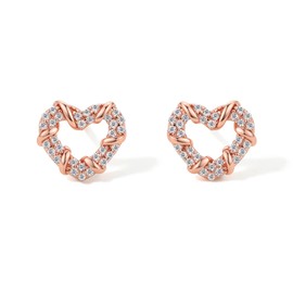 Women's Stud Earrings 925 Sterling Silver, Heart Love Small Earrings Cubic Zirconia 8-9 mm Mother's Day Birthday Gift Box for Mum Wife Girlfriend Mum Gift ZHOU LIU FU, Paper, Cubic Zirconia